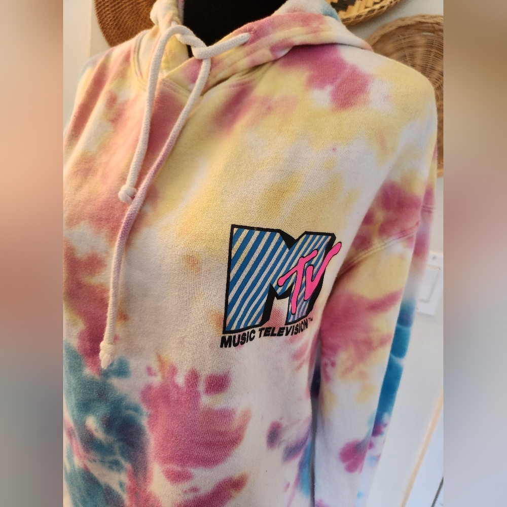 MTV Tie-Dye Hoodie Sweater in Yellow, Pink, Blue - Picture 12 of 13